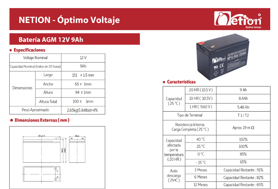 BATERIA 12V 9AH NETION